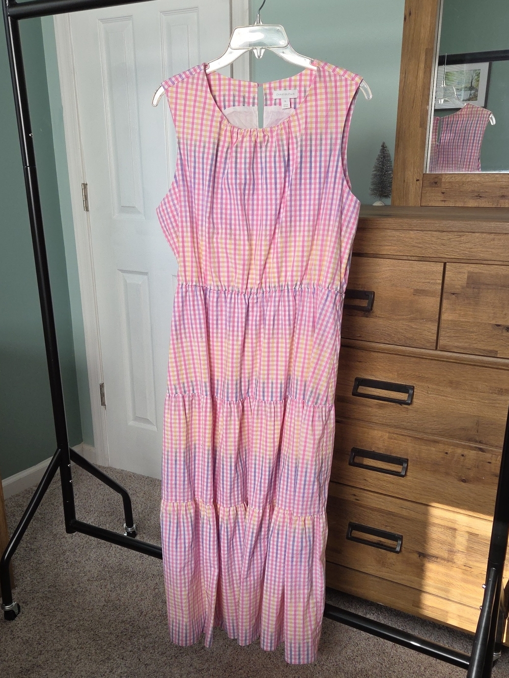 Charter Club Pastel Gingham Tiered Maxi Dress - Pink, Yellow, Blue